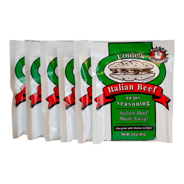 Louie's Italian Beef Lover's Gift Box - 6-3oz pkgs Louie's Italian Beef Seasoning, one jar Hot Giardiniera & one jar Mild Giardiniera - Image 3
